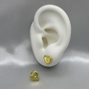 #BOL122 - Broquel Corazón Con Zirconias Oro Laminado 18K