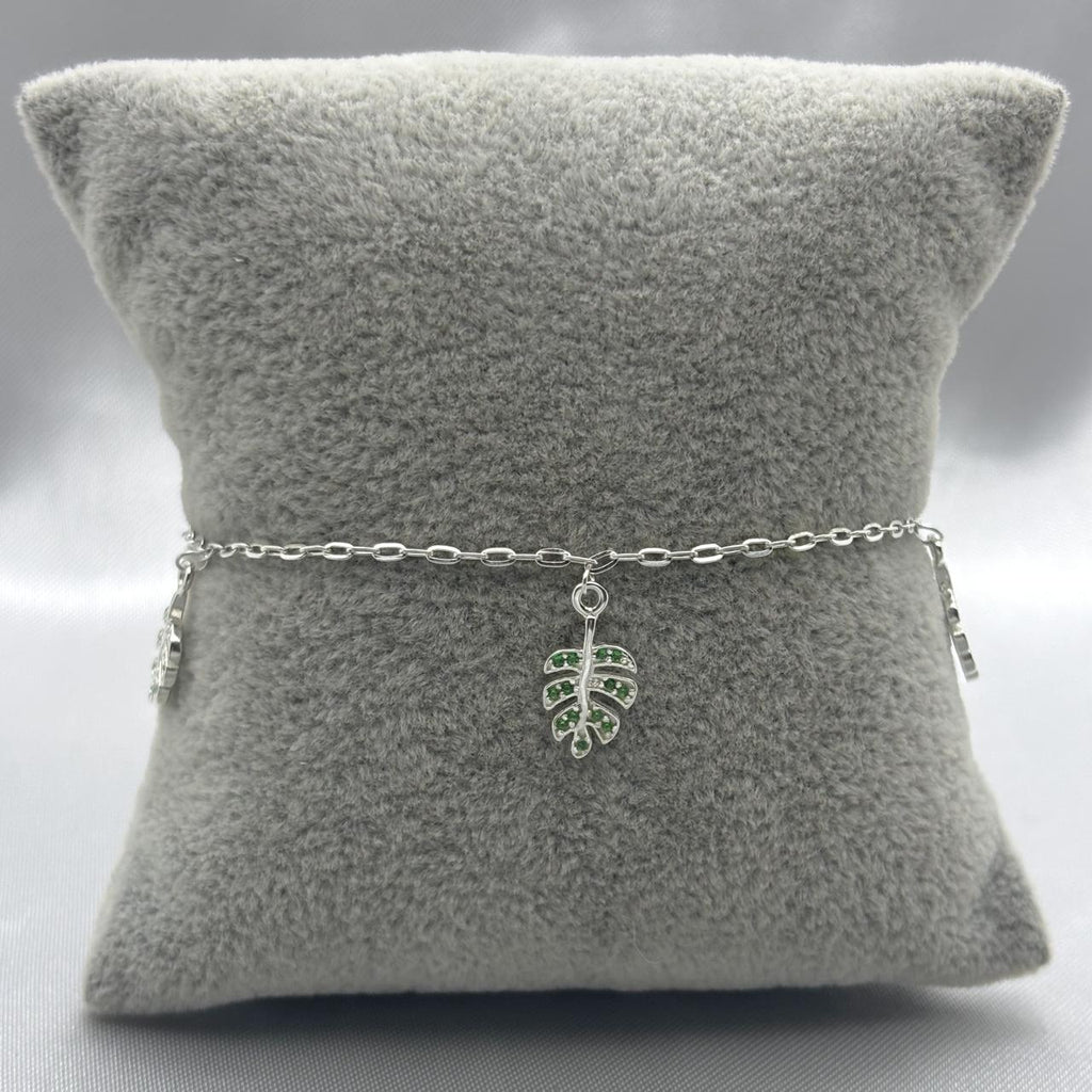 #PA190 - Pulsera Hojas Con Zirconia Plata - LL2.4