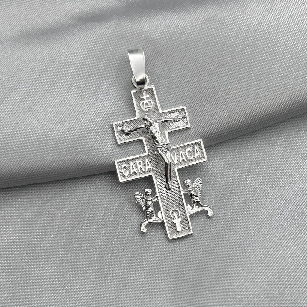 #D583 - Dije Crucifijo Caravaca Con Querubines Plata - ZC2.5