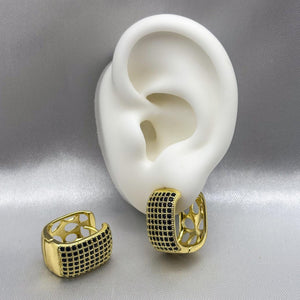 #HOL135 - Huggie Cuadrada Con Zirconia Oro Laminado 18K
