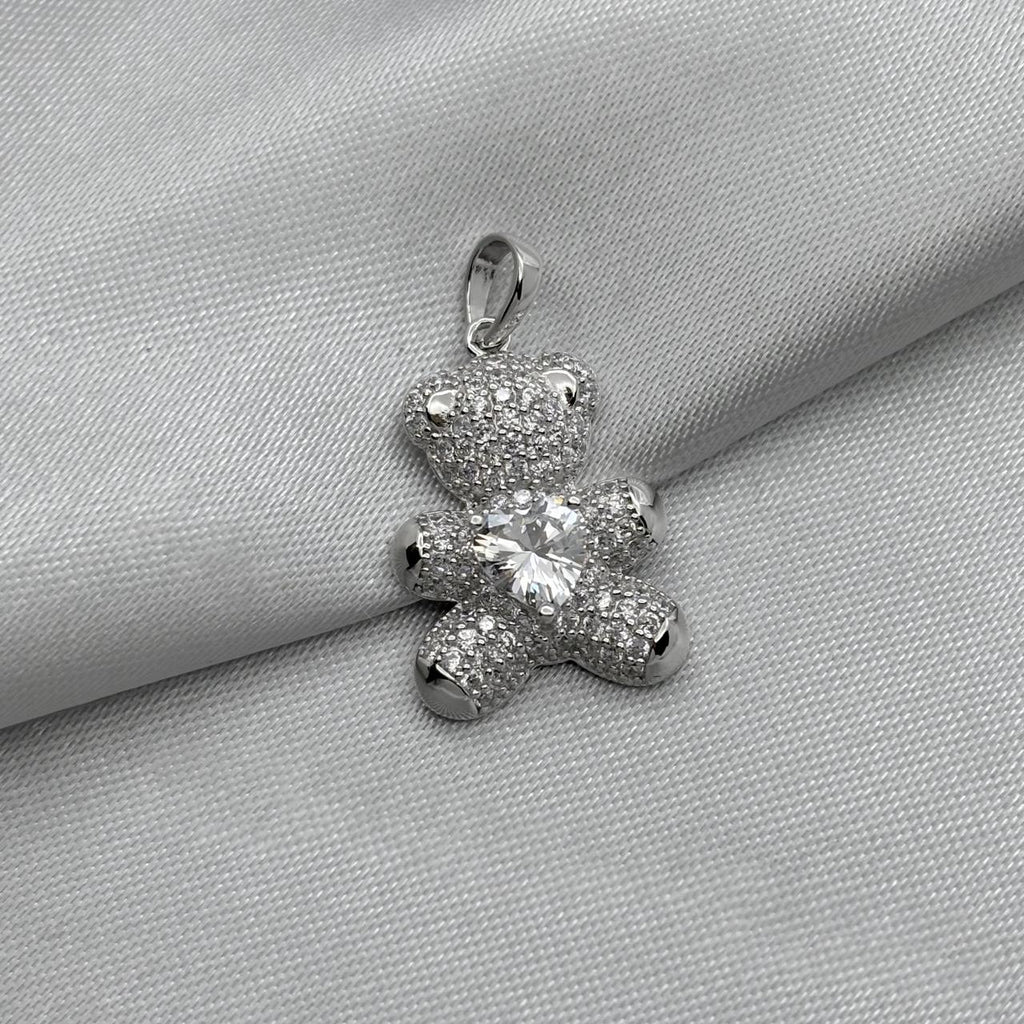 #D207 - Dije Osito Con Zirconia Baño De Rodio Plata - MI3.2