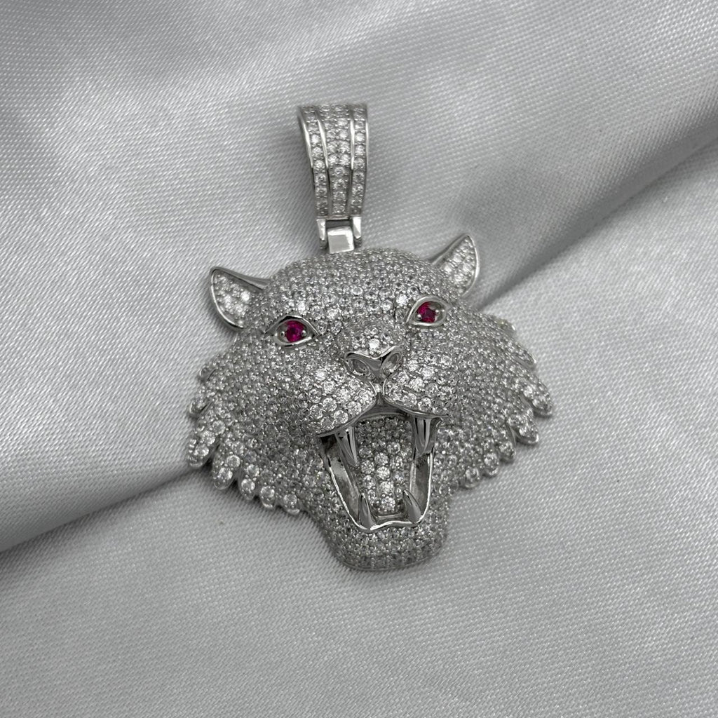 #D517 - Dije Cara De Tigre Con Zirconia Baño De Rodio Plata - MI18.8
