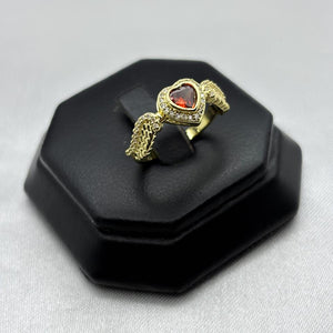 #AOL140 - Anillo Ajustable Corazón Con Zirconia Oro Laminado 18K