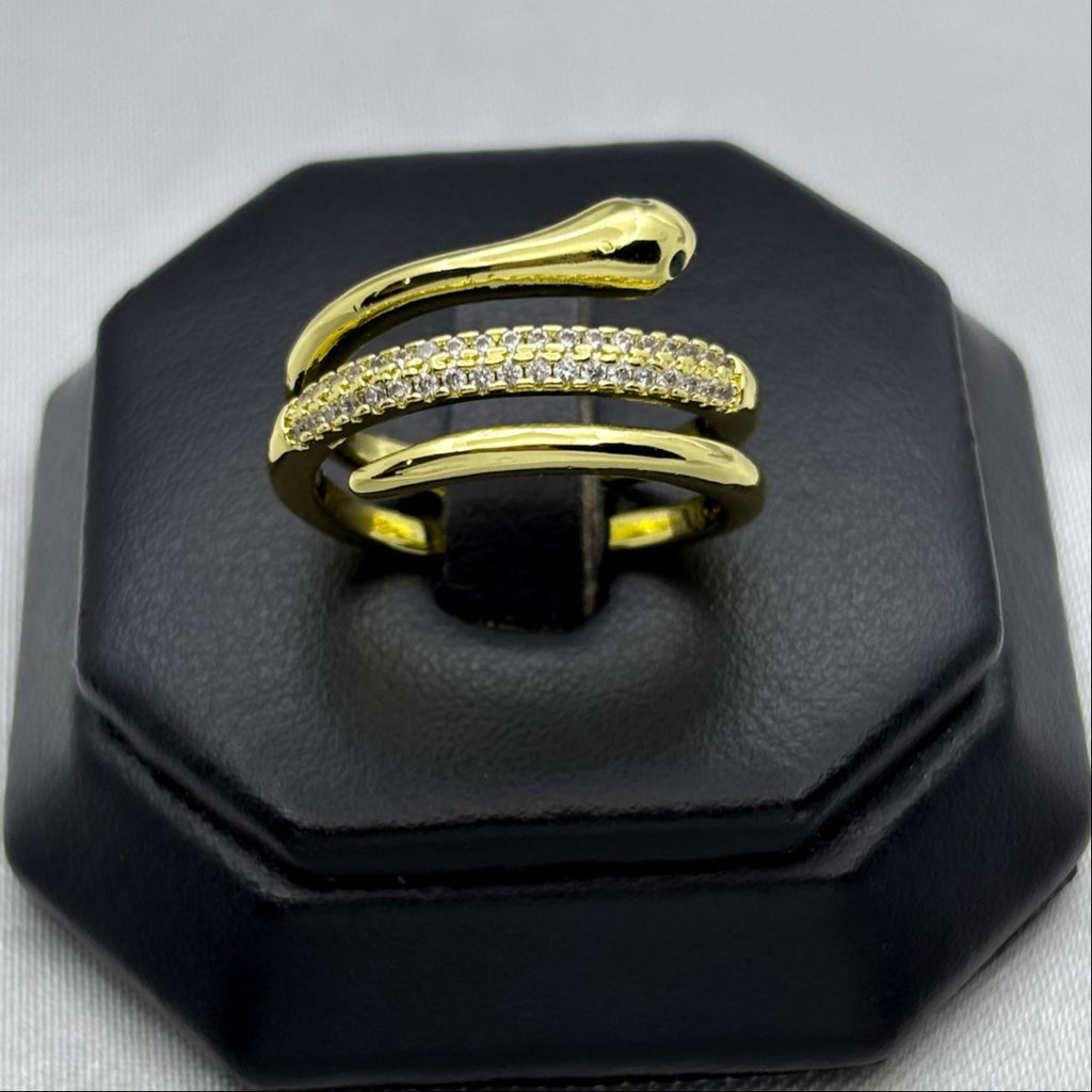 #AOL142 - Anillo Ajustable Serpiente Con Zirconia Oro Laminado 18K