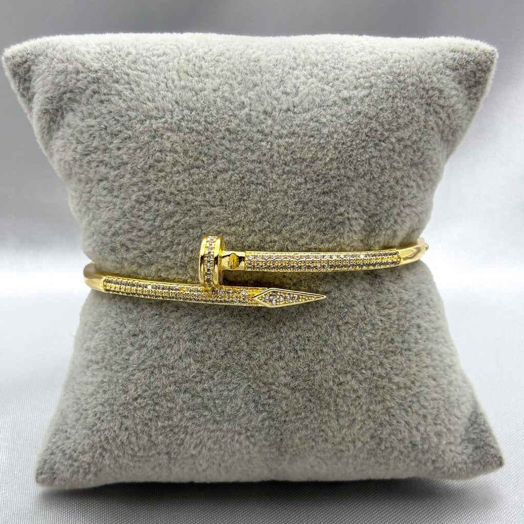 #PAL149 - Pulsera Rigída Clavo Con Zirconia Oro Laminado 18K
