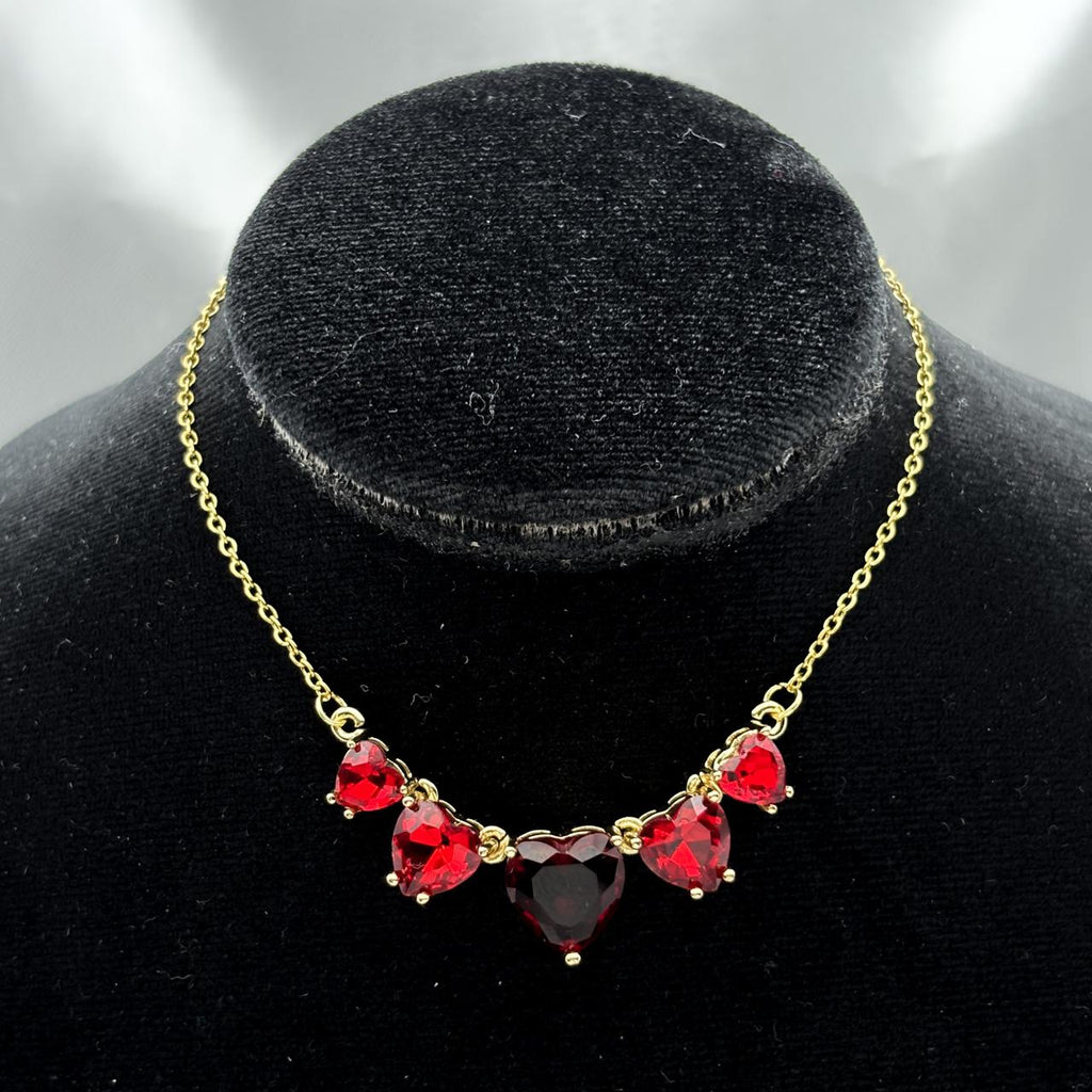#GOL139 - Gargantilla Corazones Con Zirconia Oro Laminado 18K