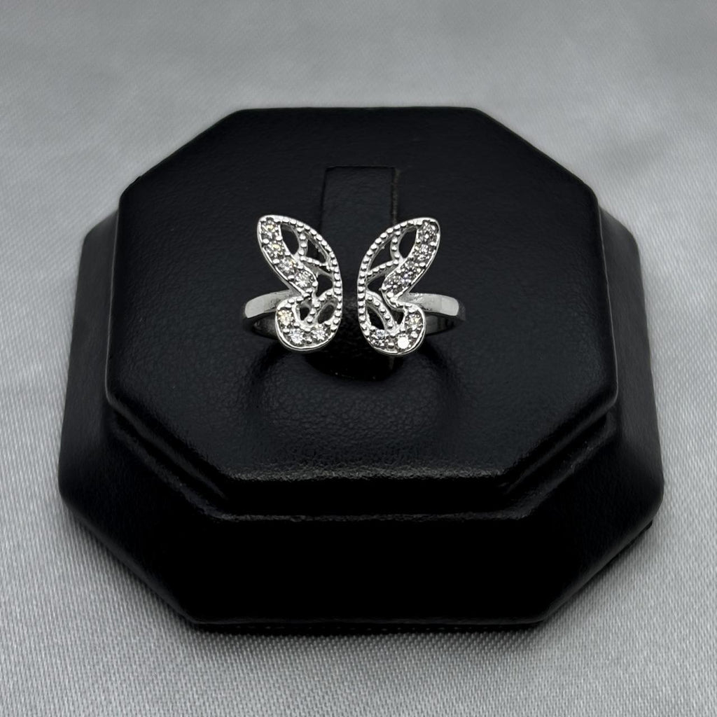 #AD171 - Anillo Ajustable Mariposa Con Zirconia Plata - B09/1.9