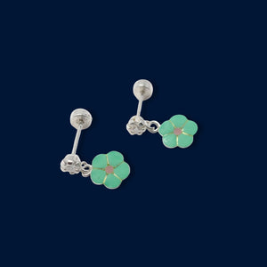 #BR281 - Broquel Flor Esmaltada Con Zirconia Plata - F41