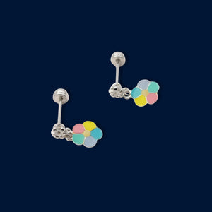 #BR281 - Broquel Flor Esmaltada Con Zirconia Plata - F41
