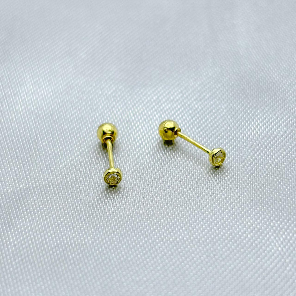 #B10104 - Broquel De Bisel Redondo Piedra Zirconia Oro 10K