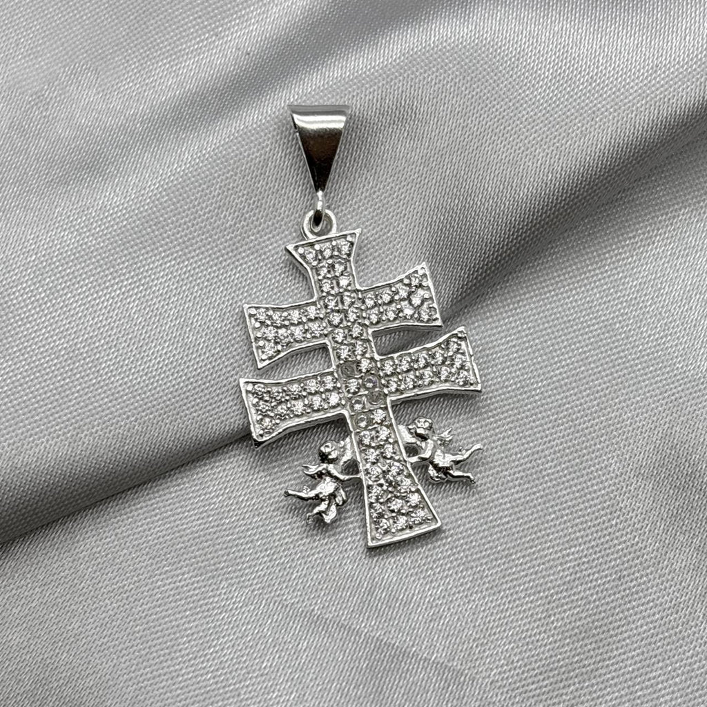 #D231 - Dije Cruz De Caravaca Con Piedra Zirconia Plata - F5.0