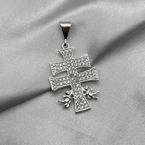 #D231 - Dije Cruz De Caravaca Con Piedra Zirconia Plata - F5.0