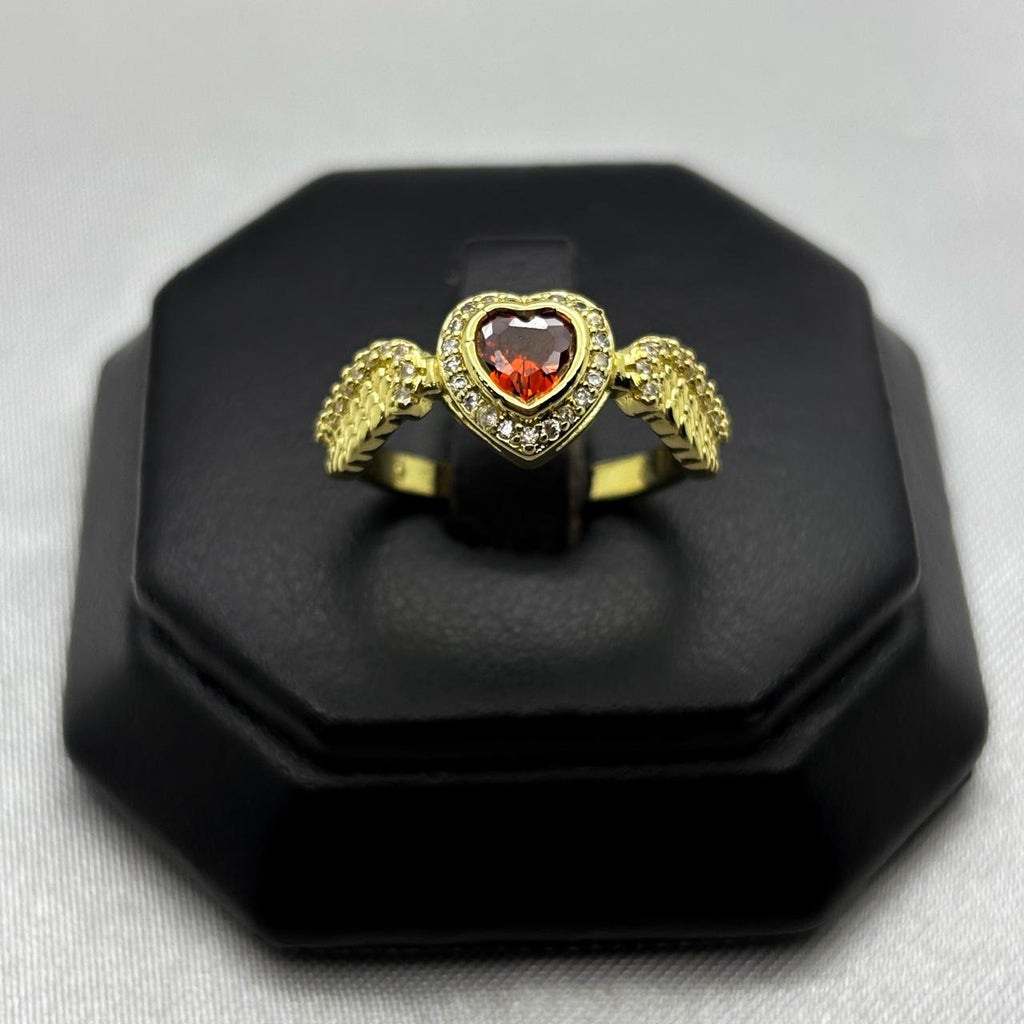 #AOL140 - Anillo Ajustable Corazón Con Zirconia Oro Laminado 18K