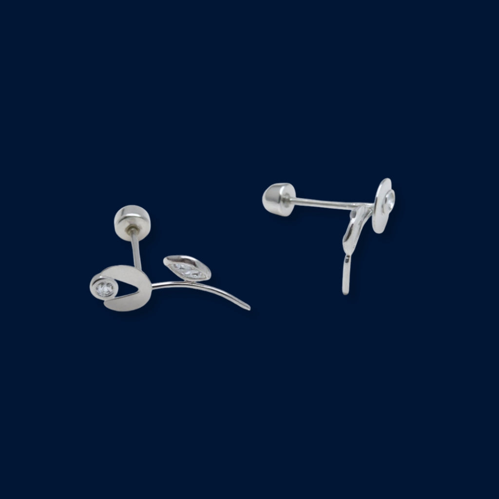 #BR290 - Broquel Tulipán Con Zirconia Plata - F43