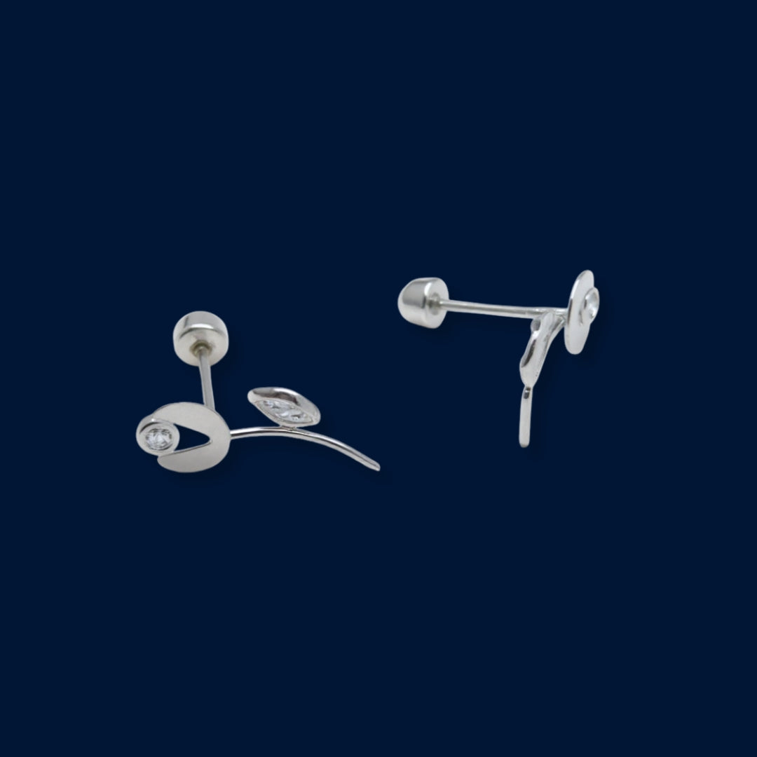#BR290 - Broquel Tulipán Con Zirconia Plata - F43