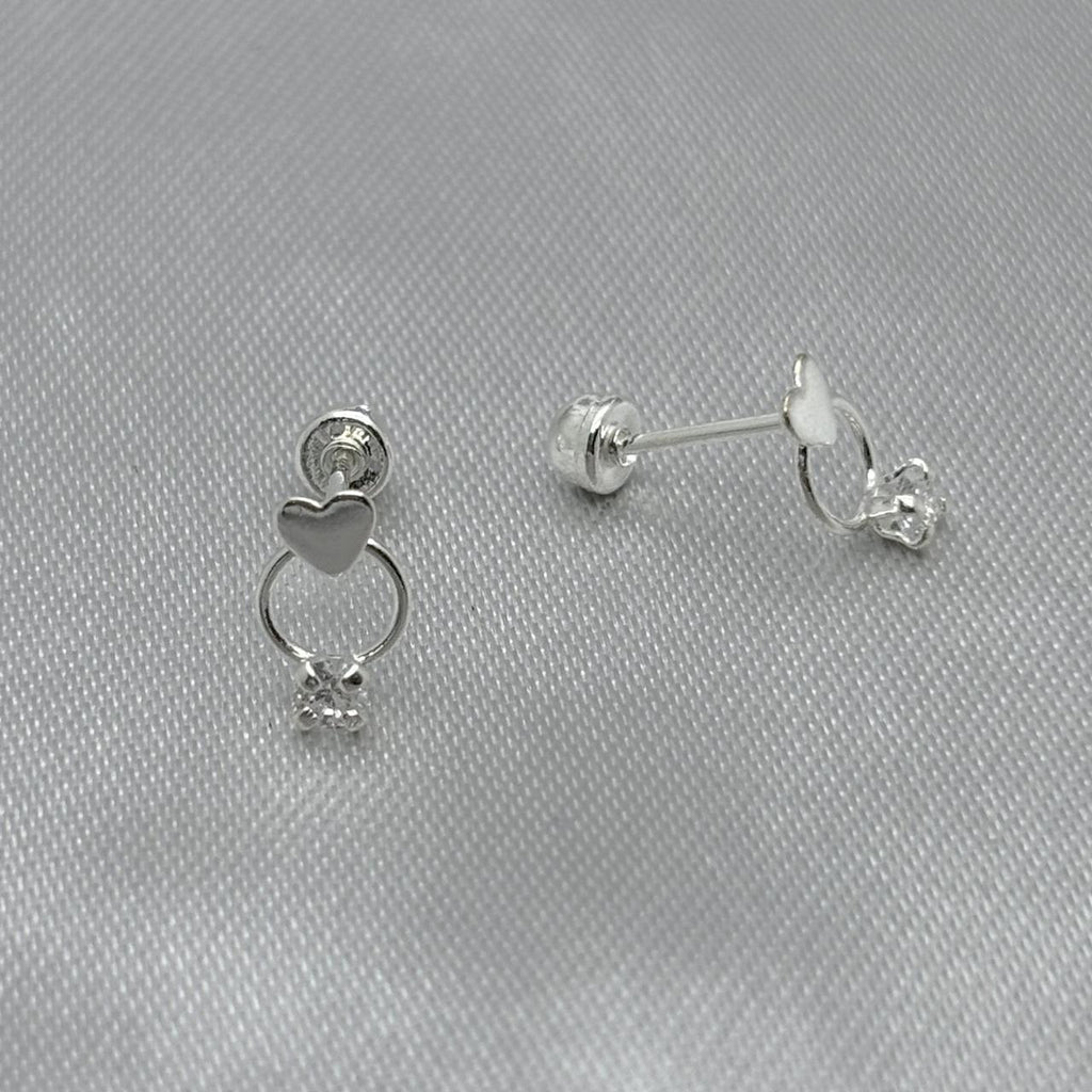 #BR292 - Broquel Corazón Mini Con Piedra Zirconia Plata - F42