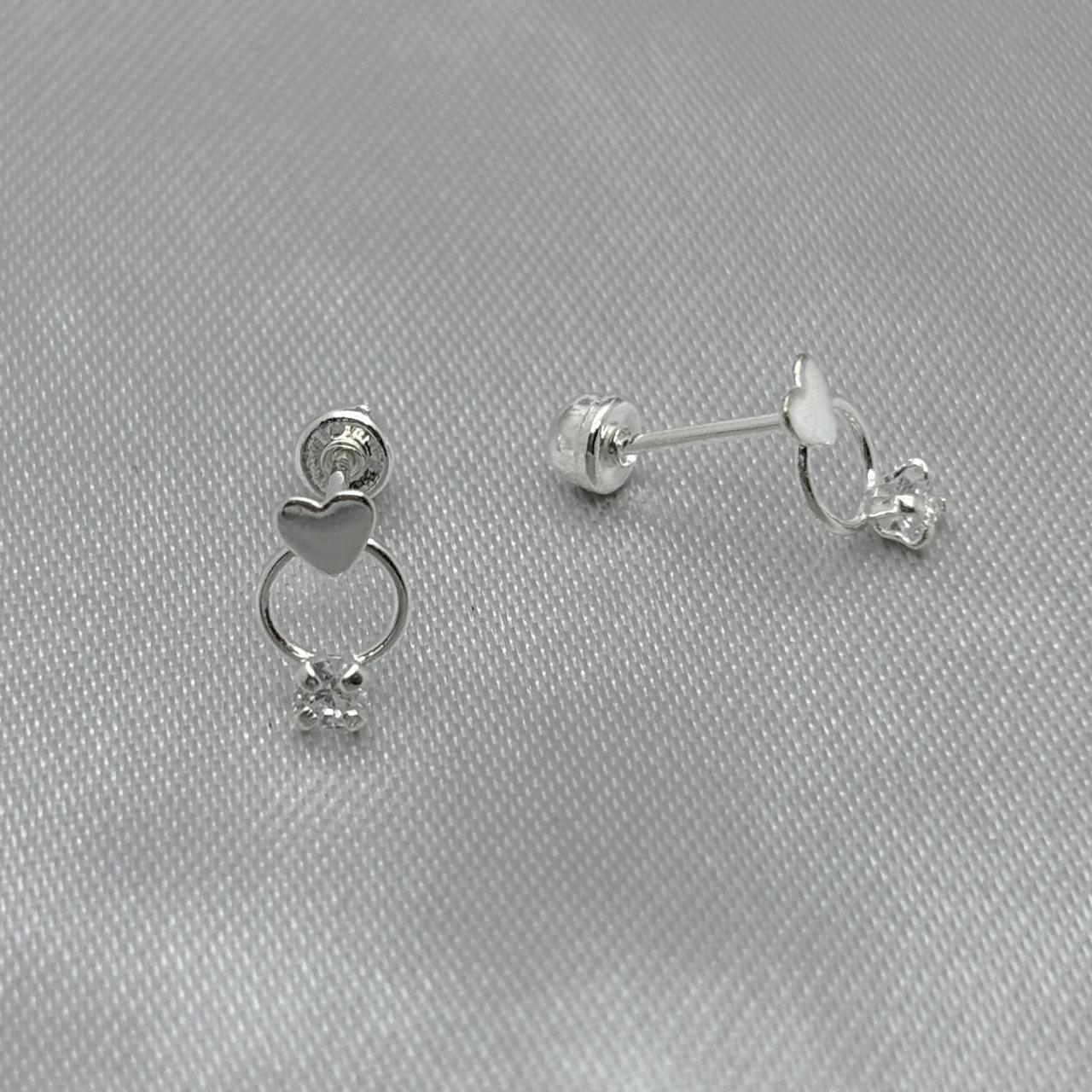 #BR292 - Broquel Corazón Mini Con Piedra Zirconia Plata - F42
