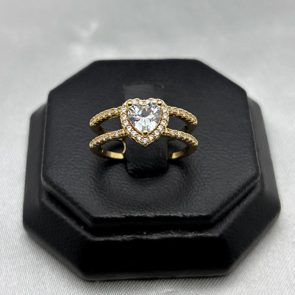 #AOL145 - Anillo Ajustable Corazón Con Piedra Zirconia Oro Laminado 18K