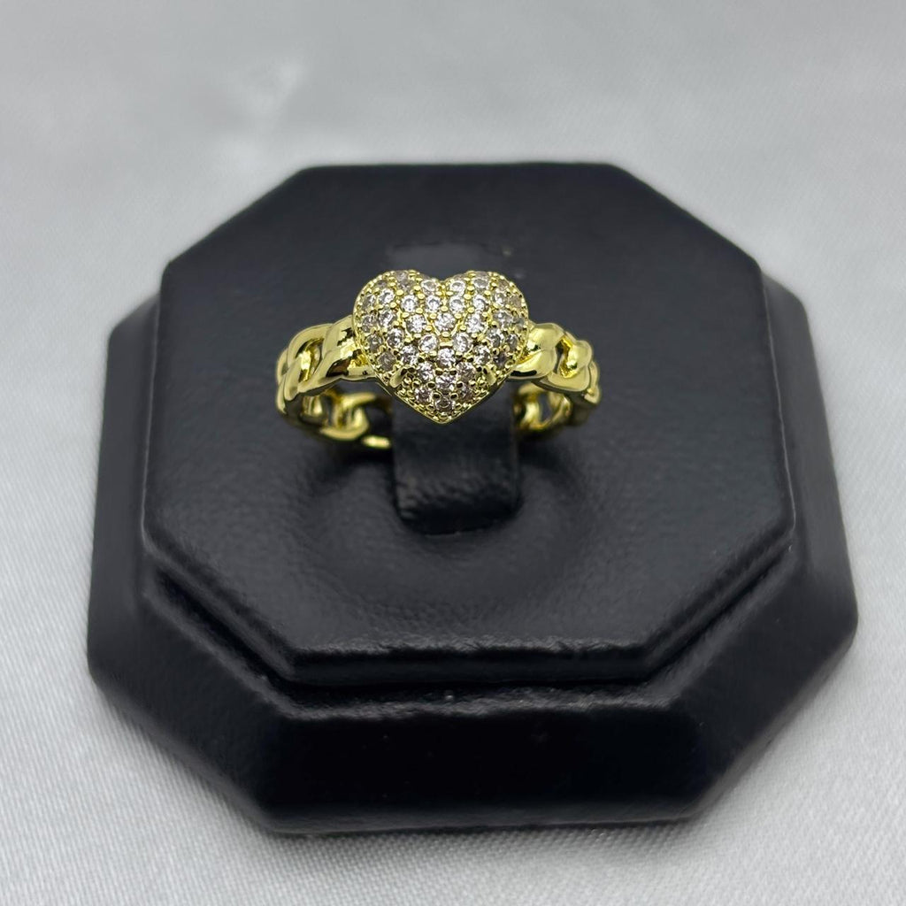#AOL146 - Anillo Ajustable Corazón Con Zirconia Oro Laminado 18K