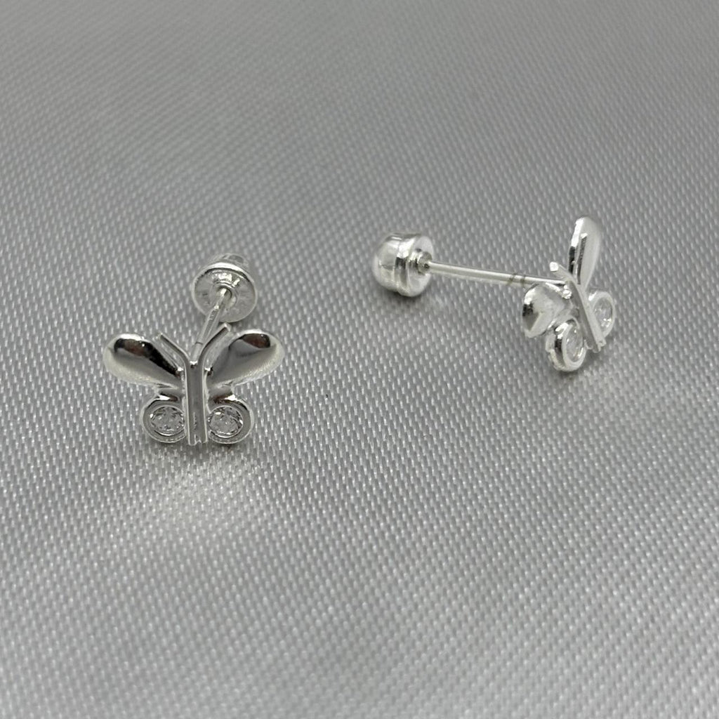 #BR289 - Broquel Mariposa Con Zirconia Plata - E47