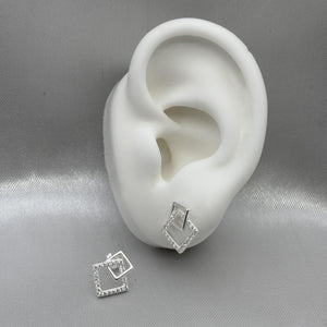 #BR327 - Broquel Doble Cuadro Con Zirconia Plata - B14/1.9