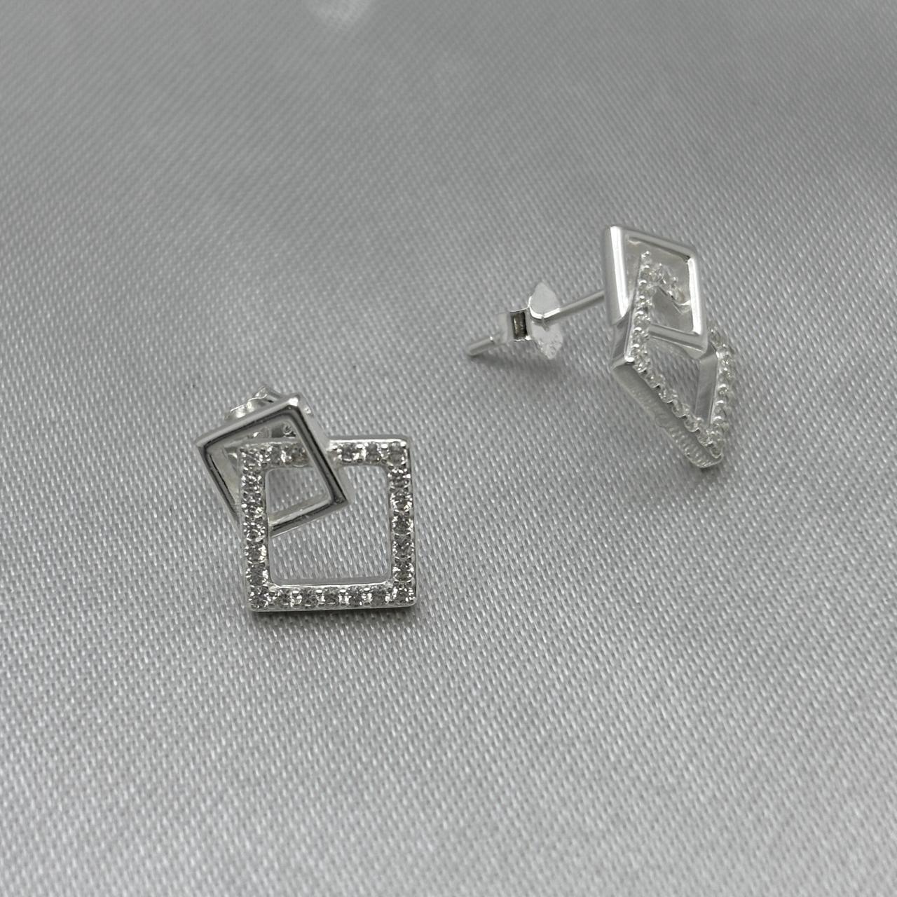 #BR327 - Broquel Doble Cuadro Con Zirconia Plata - B14/1.9