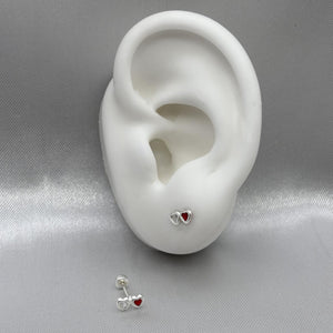 #BR316 - Broquel Doble Corazón Piedra Zirconia Plata