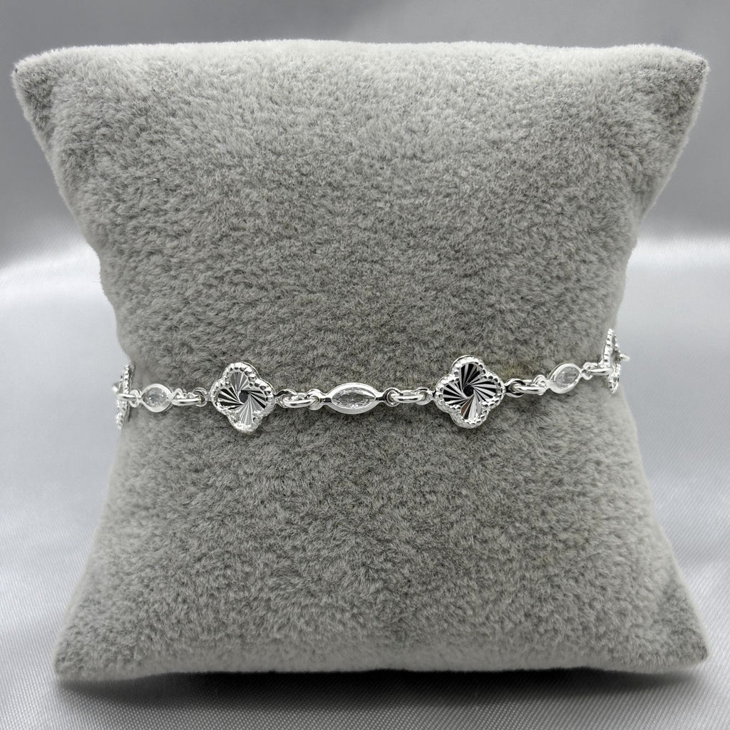 #PA487 - Pulsera Diamantada De Trébol Tipo Van Cleef Con Zirconia Plata - A13/5.0