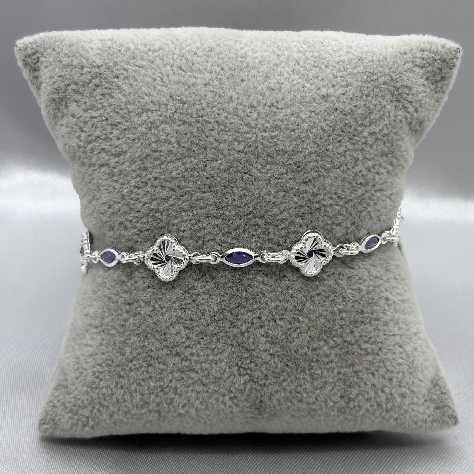 #PA487 - Pulsera Diamantada De Trébol Tipo Van Cleef Con Zirconia Plata - A13/5.0