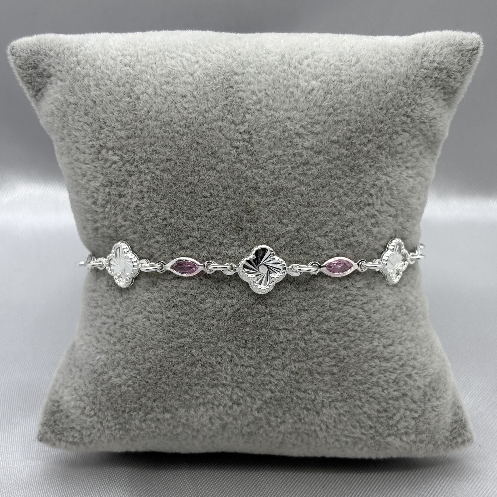 #PA487 - Pulsera Diamantada De Trébol Tipo Van Cleef Con Zirconia Plata - A13/5.0