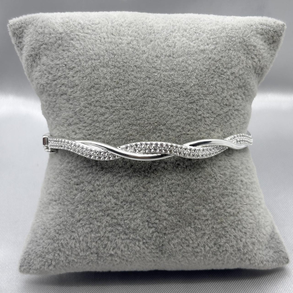 #PA491 - Pulsera Rígida Cruzada Con Zirconia PLata / Baño De Rodio - B11/11.2