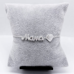 #PA156 - Pulsera De Mamá Y Corazón Con Piedra Zirconia Plata - PU4.1