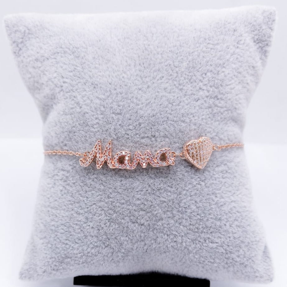 #PA156 - Pulsera De Mamá Y Corazón Con Piedra Zirconia Plata - PU4.1