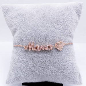 #PA156 - Pulsera De Mamá Y Corazón Con Piedra Zirconia Plata - PU4.1