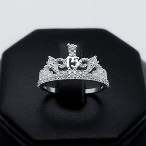 #AD300 - Anillo Corona De 15 años/XV's Con Piedra Zirconia Plata - A13/1.8