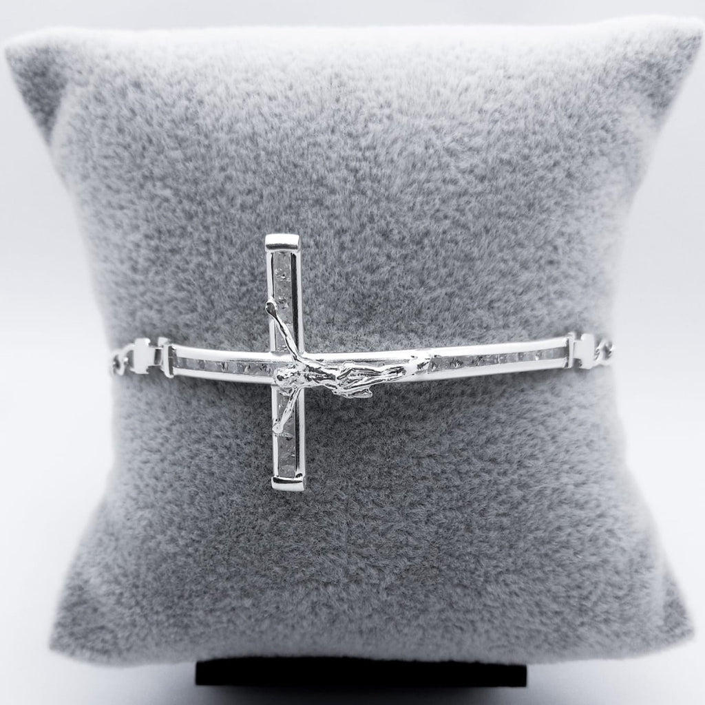 #PA248 - Pulsera De Cruz/Crucifijo/Cristo Piedra Zirconia Plata - ZC7.0