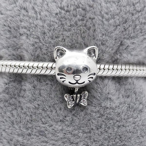 #PAN194 - Charm Gato con Moño Con Zirconia Plata - B11/2.6
