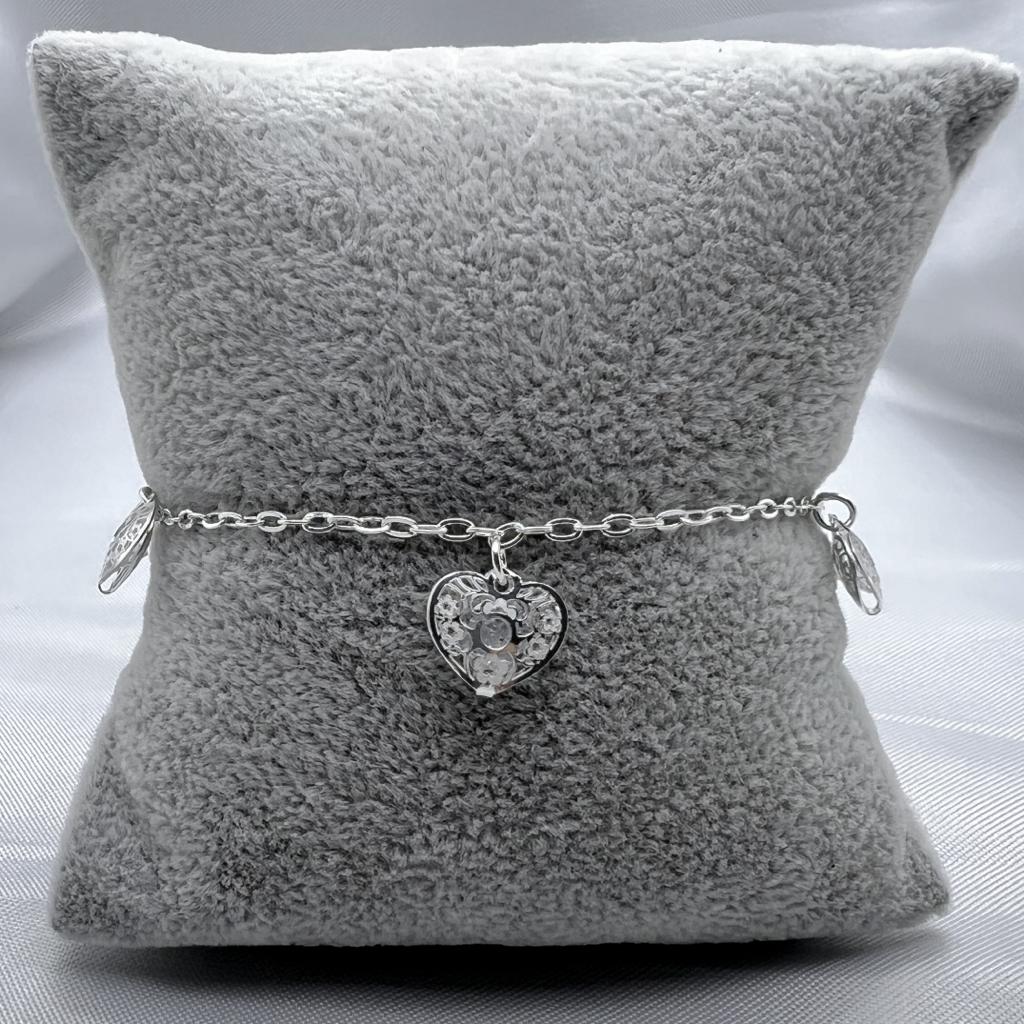 #PA252 - Pulsera De Corazones De Plata Con Piedra Zirconia - LL3.3